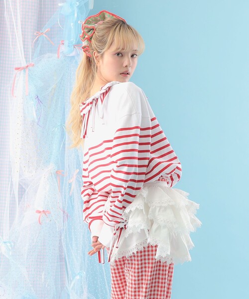 CAROLINA GLASER（カロリナ グレイサー）の「ボーダー リボン ロングスリーブ カットソー（Tシャツ/カットソー・レディース・ブルー/レッド・ONE SIZE）」の5枚目の写真