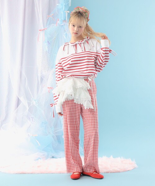 CAROLINA GLASER（カロリナ グレイサー）の「ボーダー リボン ロングスリーブ カットソー（Tシャツ/カットソー・レディース・ブルー/レッド・ONE SIZE）」の6枚目の写真