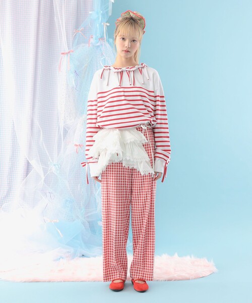 CAROLINA GLASER（カロリナ グレイサー）の「ボーダー リボン ロングスリーブ カットソー（Tシャツ/カットソー・レディース・ブルー/レッド・ONE SIZE）」の9枚目の写真