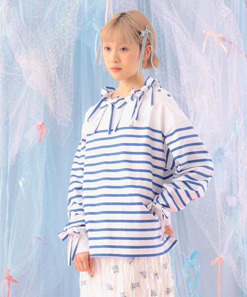 CAROLINA GLASER（カロリナ グレイサー）の「ボーダー リボン ロングスリーブ カットソー（Tシャツ/カットソー・レディース・ブルー/レッド・ONE SIZE）」の15枚目の写真