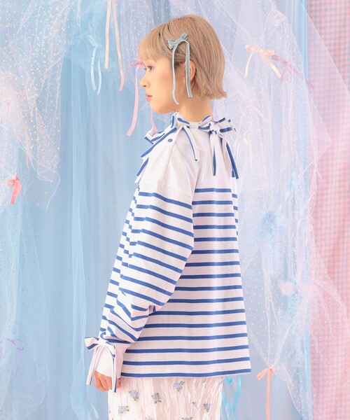 CAROLINA GLASER（カロリナ グレイサー）の「ボーダー リボン ロングスリーブ カットソー（Tシャツ/カットソー・レディース・ブルー/レッド・ONE SIZE）」の17枚目の写真