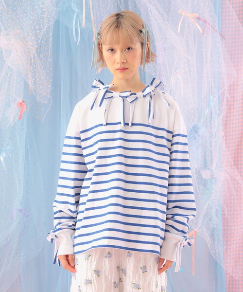 CAROLINA GLASER（カロリナ グレイサー）の「ボーダー リボン ロングスリーブ カットソー（Tシャツ/カットソー・レディース・ブルー/レッド・ONE SIZE）」の22枚目の写真