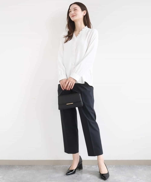 MK MICHEL KLEIN（エムケーミッシェルクラン）の「[洗える]Vネックミニフリルブラウス（シャツ/ブラウス・レディース・ライトブルー/ホワイト・38）」の6枚目の写真