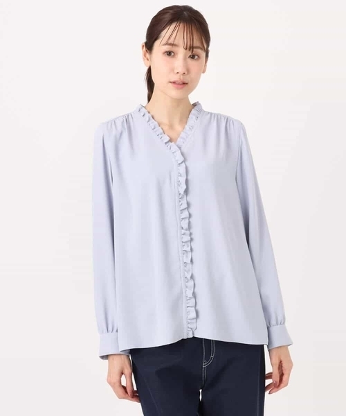 MK MICHEL KLEIN（エムケーミッシェルクラン）の「[洗える]Vネックミニフリルブラウス（シャツ/ブラウス・レディース・ライトブルー/ホワイト・38）」の22枚目の写真