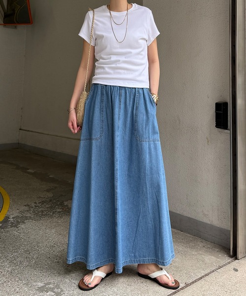 LBC(エルビーシー)の「デニムコットンワークフレアスカート(スカート・レディース・カーキ/ブルー/チャコール・M)」の12枚目の写真