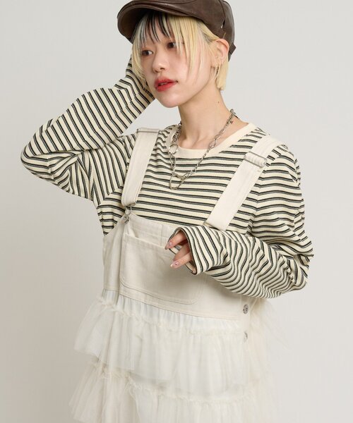 w closet（ダブルクローゼット）の「ワッフルボーダープルオーバー（Tシャツ/カットソー・レディース・ピンク/グリーン/ブラック・FREE）」の4枚目の写真