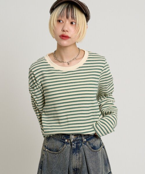 w closet（ダブルクローゼット）の「ワッフルボーダープルオーバー（Tシャツ/カットソー・レディース・ピンク/グリーン/ブラック・FREE）」の15枚目の写真