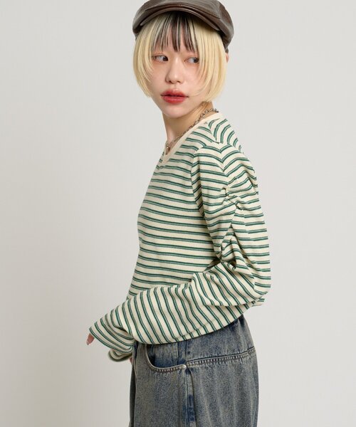 w closet（ダブルクローゼット）の「ワッフルボーダープルオーバー（Tシャツ/カットソー・レディース・ピンク/グリーン/ブラック・FREE）」の18枚目の写真