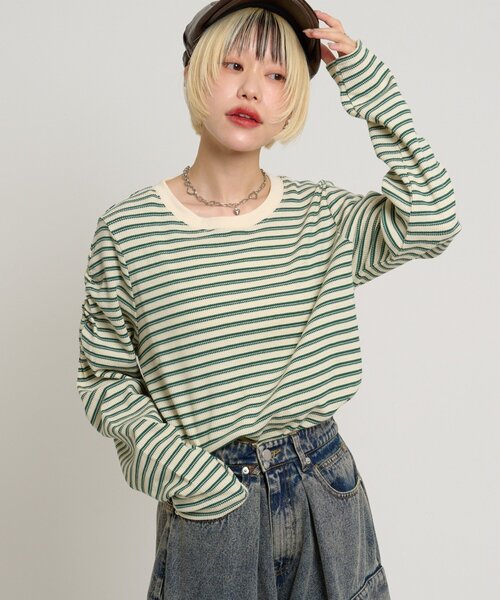 w closet（ダブルクローゼット）の「ワッフルボーダープルオーバー（Tシャツ/カットソー・レディース・ピンク/グリーン/ブラック・FREE）」の19枚目の写真