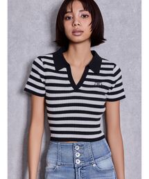 GYDA | Symmetry GYDAハーフスリーブPOLOニットトップス(ニット/セーター)