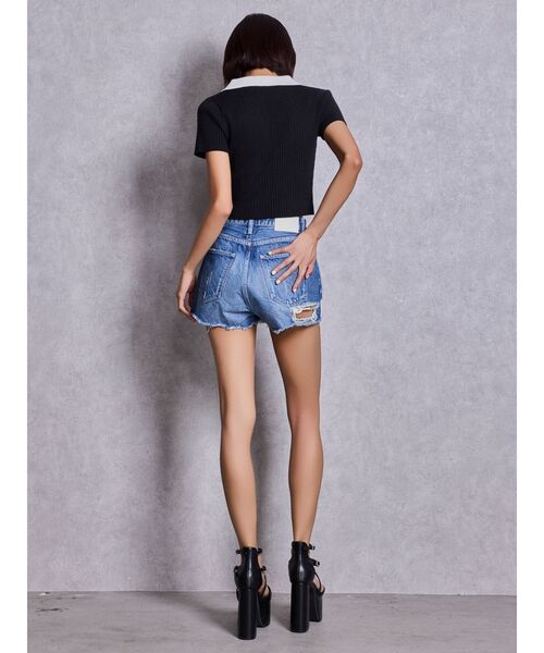 GYDA(ジェイダ)の「Symmetry GYDAハーフスリーブPOLOニットトップス(ニット/セーター・レディース・その他1/ブラック/オフホワイト・FREE)」の6枚目の写真