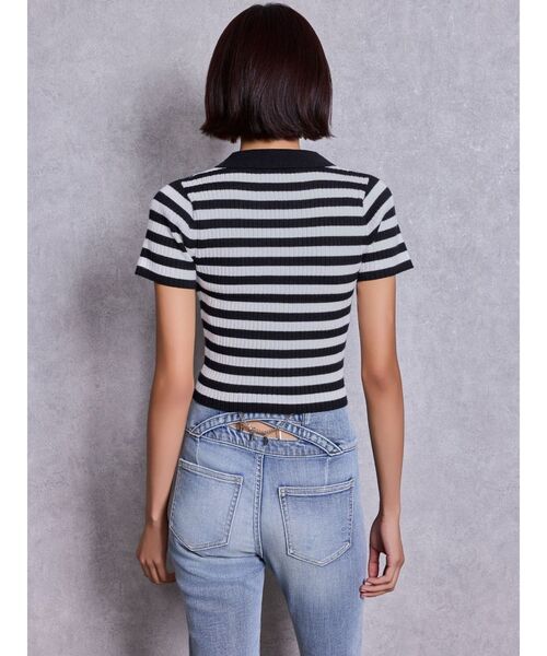 GYDA(ジェイダ)の「Symmetry GYDAハーフスリーブPOLOニットトップス(ニット/セーター・レディース・その他1/ブラック/オフホワイト・FREE)」の8枚目の写真