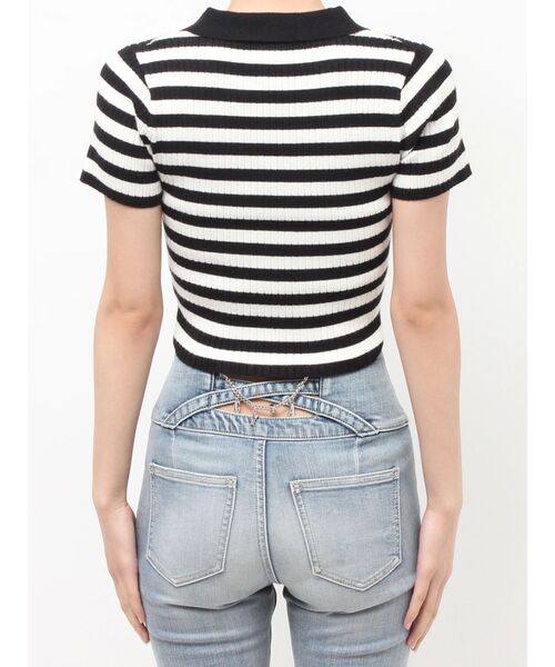 GYDA(ジェイダ)の「Symmetry GYDAハーフスリーブPOLOニットトップス(ニット/セーター・レディース・その他1/ブラック/オフホワイト・FREE)」の17枚目の写真