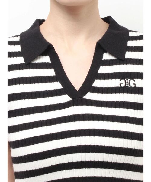 GYDA(ジェイダ)の「Symmetry GYDAハーフスリーブPOLOニットトップス(ニット/セーター・レディース・その他1/ブラック/オフホワイト・FREE)」の18枚目の写真