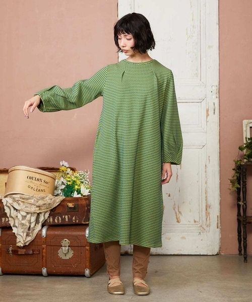 Jocomomola(ホコモモラ)の「Encrucijada チェックジャカードワンピース(ワンピース・レディース・アイボリー/ブルー・40)」の2枚目の写真