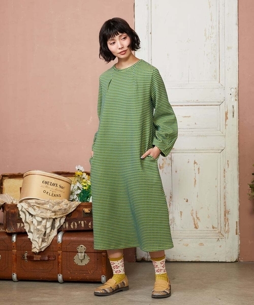 Jocomomola(ホコモモラ)の「Encrucijada チェックジャカードワンピース(ワンピース・レディース・アイボリー/ブルー・40)」の12枚目の写真