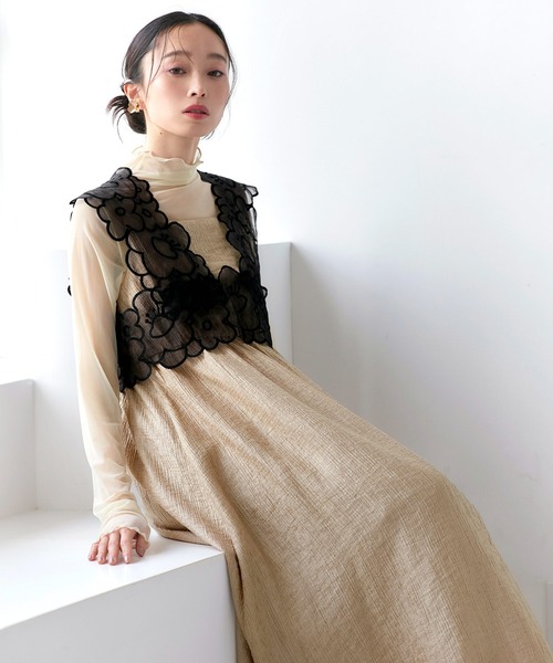 RUIRUE BOUTIQUE(ルイルエブティック)の「オケージョン 結婚式ドレス | 前後2WAY シアー リボン ジレ & リップル フレア ワンピース ドレス | パーティードレス・オケージョンドレス・お呼ばれドレス(ドレス・レディース・ブラック/ゴールド/グレー・M/S/L)」の3枚目の写真