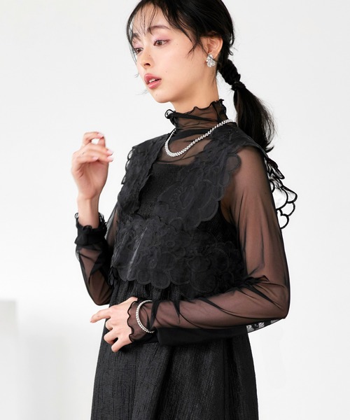 RUIRUE BOUTIQUE(ルイルエブティック)の「オケージョン 結婚式ドレス | 前後2WAY シアー リボン ジレ & リップル フレア ワンピース ドレス | パーティードレス・オケージョンドレス・お呼ばれドレス(ドレス・レディース・ブラック/ゴールド/グレー・M/S/L)」の8枚目の写真
