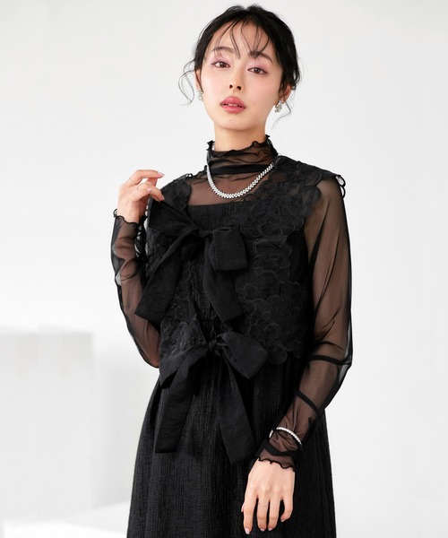 RUIRUE BOUTIQUE(ルイルエブティック)の「オケージョン 結婚式ドレス | 前後2WAY シアー リボン ジレ & リップル フレア ワンピース ドレス | パーティードレス・オケージョンドレス・お呼ばれドレス(ドレス・レディース・ブラック/ゴールド/グレー・M/S/L)」の11枚目の写真