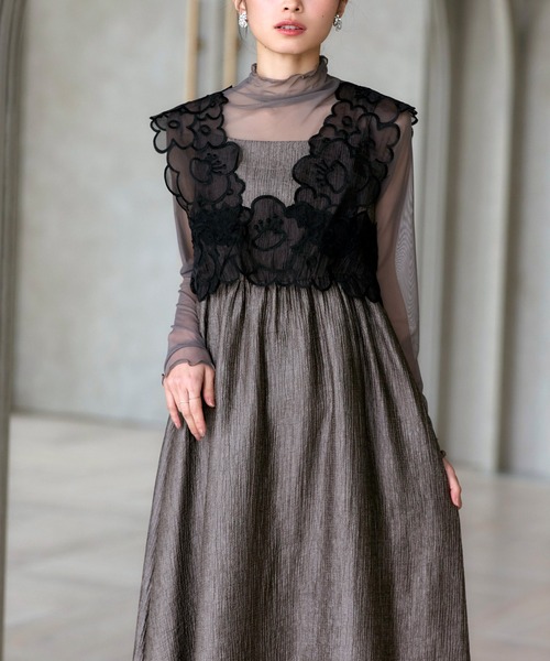 RUIRUE BOUTIQUE(ルイルエブティック)の「オケージョン 結婚式ドレス | 前後2WAY シアー リボン ジレ & リップル フレア ワンピース ドレス | パーティードレス・オケージョンドレス・お呼ばれドレス(ドレス・レディース・ブラック/ゴールド/グレー・M/S/L)」の13枚目の写真