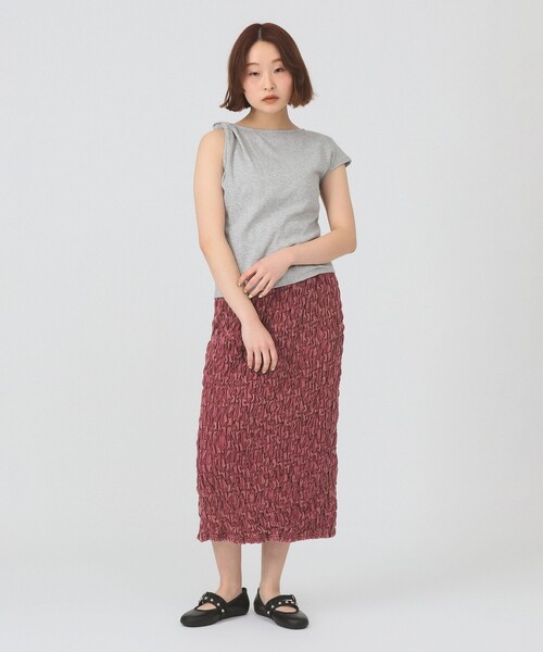 Ray BEAMS(レイビームス)の「アシンメトリー オフショルダー Tシャツ(Tシャツ/カットソー・レディース・ライトグレー/ブラック・ONE SIZE)」の3枚目の写真