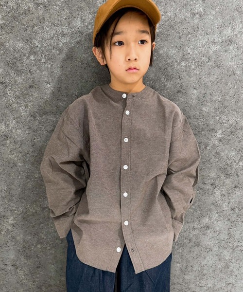 SHISKY(シスキー)の「無地レギュラー バンドカラー オーバーシャツ(914-02)(シャツ/ブラウス・キッズ・ベージュ系その他/ホワイト系その他/グレー系その他/グリーン系その他・120/110/160/150/140/130)」の2枚目の写真