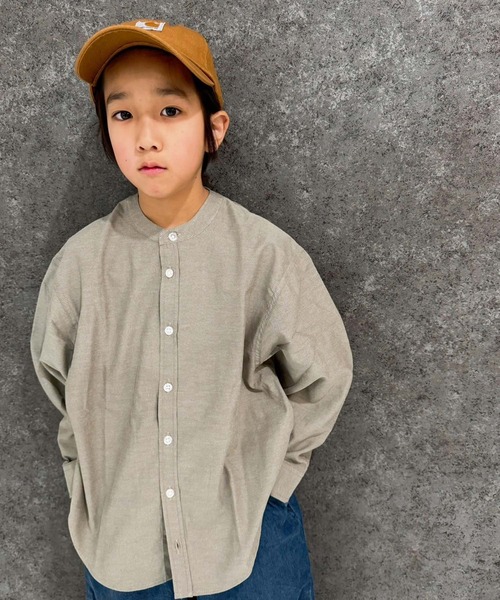 SHISKY(シスキー)の「無地レギュラー バンドカラー オーバーシャツ(914-02)(シャツ/ブラウス・キッズ・ベージュ系その他/ホワイト系その他/グレー系その他/グリーン系その他・120/110/160/150/140/130)」の4枚目の写真