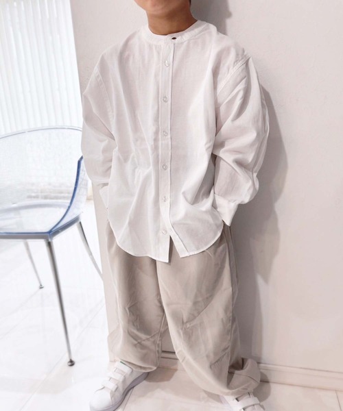 SHISKY(シスキー)の「無地レギュラー バンドカラー オーバーシャツ(914-02)(シャツ/ブラウス・キッズ・ベージュ系その他/ホワイト系その他/グレー系その他/グリーン系その他・120/110/160/150/140/130)」の9枚目の写真