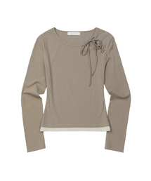 SECONDMONO（セカンドモノローグ）の「W.Lace-Up Detail Layered Top [DTBEIGE]_SEWTS022DTBEIGE（Tシャツ/カットソー）」