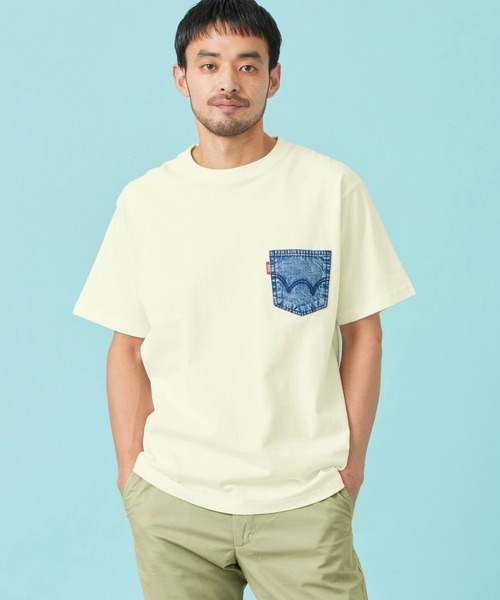EDWIN(エドウィン)の「EDWIN エドウィン デニムポケット Tシャツ 半袖(Tシャツ/カットソー・メンズ・ネイビー/ブルー/アイボリー/ブラック・MEDIUM/LARGE/X-LARGE)」の2枚目の写真