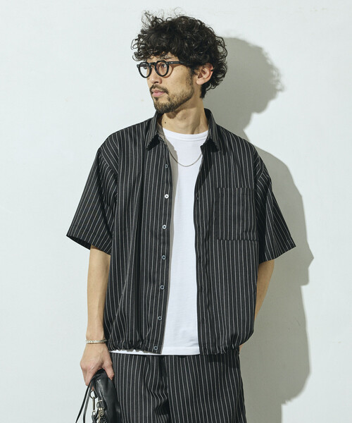 Firsthand(ファーストハンド)の「Firsthand/ファーストハンド スピンドル ストライプ ショートスリーブ シャツ / セットアップ対応(シャツ/ブラウス・メンズ・ブラック/ベージュ/グレー・LARGE/MEDIUM)」の3枚目の写真