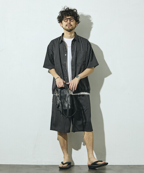 Firsthand(ファーストハンド)の「Firsthand/ファーストハンド スピンドル ストライプ ショートスリーブ シャツ / セットアップ対応(シャツ/ブラウス・メンズ・ブラック/ベージュ/グレー・LARGE/MEDIUM)」の5枚目の写真