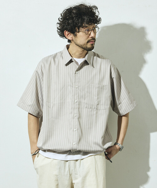 Firsthand(ファーストハンド)の「Firsthand/ファーストハンド スピンドル ストライプ ショートスリーブ シャツ / セットアップ対応(シャツ/ブラウス・メンズ・ブラック/ベージュ/グレー・LARGE/MEDIUM)」の9枚目の写真