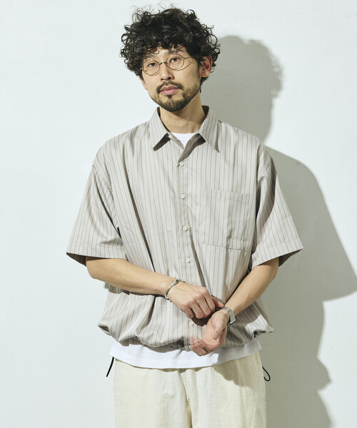 Firsthand(ファーストハンド)の「Firsthand/ファーストハンド スピンドル ストライプ ショートスリーブ シャツ / セットアップ対応(シャツ/ブラウス・メンズ・ブラック/ベージュ/グレー・LARGE/MEDIUM)」の10枚目の写真
