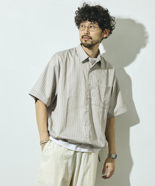 Firsthand(ファーストハンド)の「Firsthand/ファーストハンド スピンドル ストライプ ショートスリーブ シャツ / セットアップ対応(シャツ/ブラウス・メンズ・ブラック/ベージュ/グレー・LARGE/MEDIUM)」の16枚目の写真