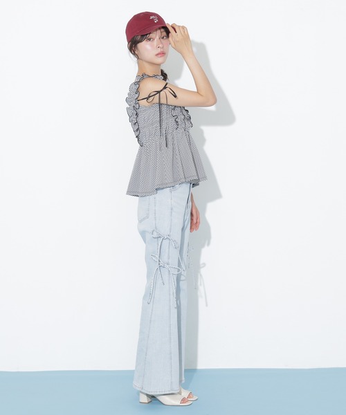 JILL by JILL STUART（ジルバイジルスチュアート）の「サイドリボンフレアデニム（デニムパンツ・レディース・ネイビー/ブルー・MEDIUM/SMALL）」の12枚目の写真