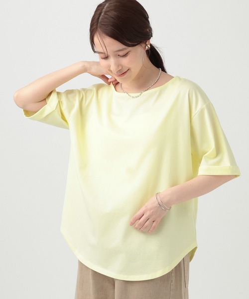 studio CLIP（スタディオクリップ）の「【接触冷感】ロールアップスリーブTシャツ（Tシャツ/カットソー・レディース・オフホワイト/ネイビー/イエロー/ベージュ・MEDIUM/LARGE）」の4枚目の写真