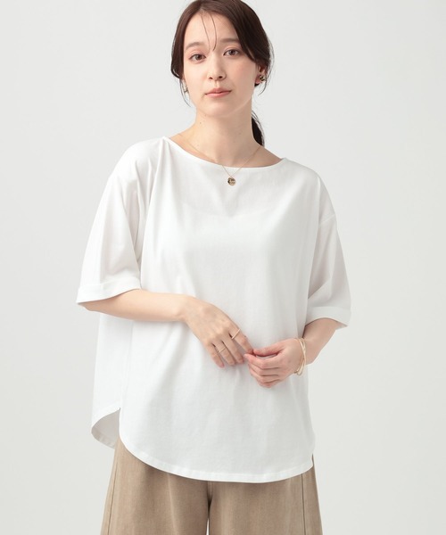 studio CLIP（スタディオクリップ）の「【接触冷感】ロールアップスリーブTシャツ（Tシャツ/カットソー・レディース・オフホワイト/ネイビー/イエロー/ベージュ・MEDIUM/LARGE）」の5枚目の写真
