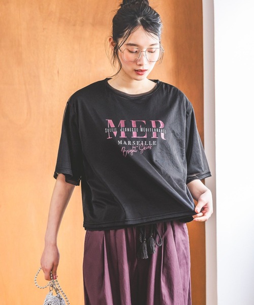 niko and...(ニコアンド)の「2WAYチュールレイヤーTシャツ(Tシャツ/カットソー・レディース・オフホワイト/ブラック/ホワイト・MEDIUM/LARGE)」の1枚目の写真