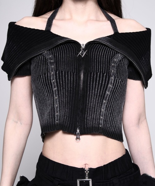 REFLEM(レフレム)の「『REFLEM/レフレム』オフショルZIPニットトップス(その他トップス・レディース・チャコールグレー/ブラック・FREE)」の12枚目の写真