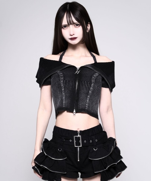REFLEM(レフレム)の「『REFLEM/レフレム』オフショルZIPニットトップス(その他トップス・レディース・チャコールグレー/ブラック・FREE)」の8枚目の写真