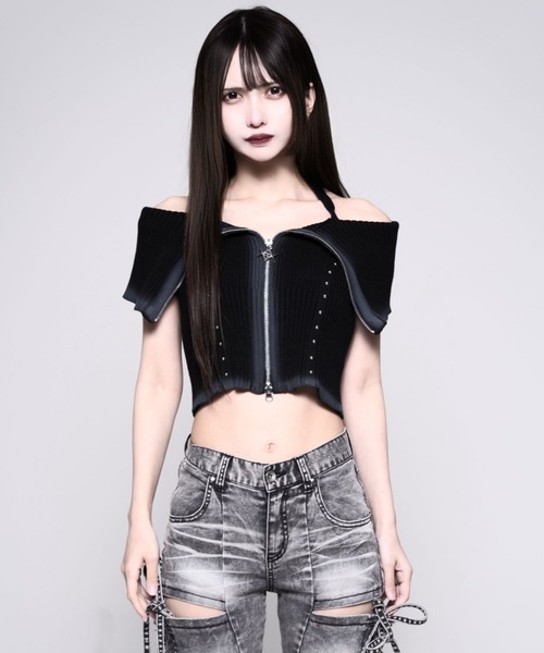 REFLEM(レフレム)の「『REFLEM/レフレム』オフショルZIPニットトップス(その他トップス・レディース・チャコールグレー/ブラック・FREE)」の3枚目の写真