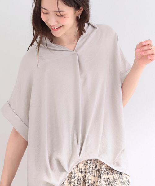 SHOO・LA・RUE(シューラルー)の「【ひんやり/S-LL/洗濯機可】インせず着られる 裾タック スキッパーシャツ(シャツ/ブラウス・レディース・ブラウン系/ブラック/ブルーグリーン/ナチュラル・03/02/04/01)」の3枚目の写真