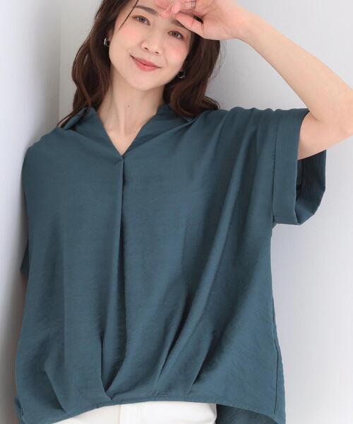 SHOO・LA・RUE(シューラルー)の「【ひんやり/S-LL/洗濯機可】インせず着られる 裾タック スキッパーシャツ(シャツ/ブラウス・レディース・ブラウン系/ブラック/ブルーグリーン/ナチュラル・03/02/04/01)」の4枚目の写真