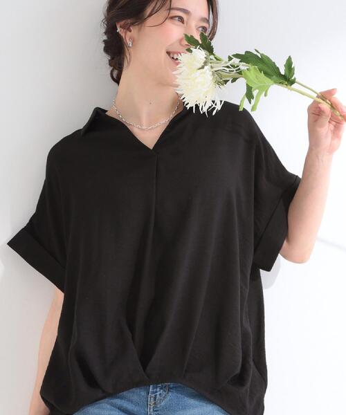 SHOO・LA・RUE(シューラルー)の「【ひんやり/S-LL/洗濯機可】インせず着られる 裾タック スキッパーシャツ(シャツ/ブラウス・レディース・ブラウン系/ブラック/ブルーグリーン/ナチュラル・03/02/04/01)」の1枚目の写真