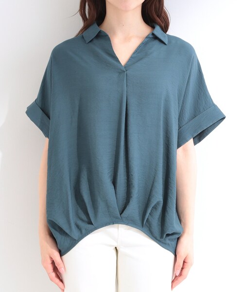SHOO・LA・RUE(シューラルー)の「【ひんやり/S-LL/洗濯機可】インせず着られる 裾タック スキッパーシャツ(シャツ/ブラウス・レディース・ブラウン系/ブラック/ブルーグリーン/ナチュラル・03/02/04/01)」の13枚目の写真