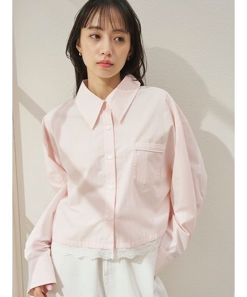 SNIDEL(スナイデル)の「レースディティールストライプシャツ(シャツ/ブラウス・レディース・イエロー/ピンク/ライトブルー・F)」の9枚目の写真