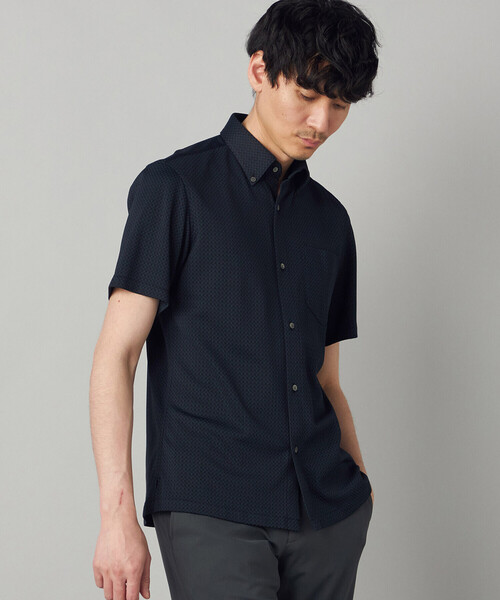 COMME CA MEN（コムサメン）の「【抗菌・消臭】【市松柄】ジャカードジャージー 半袖ドレスシャツ（シャツ/ブラウス・メンズ・ネイビー/ライトグレー・S/L/M）」の2枚目の写真