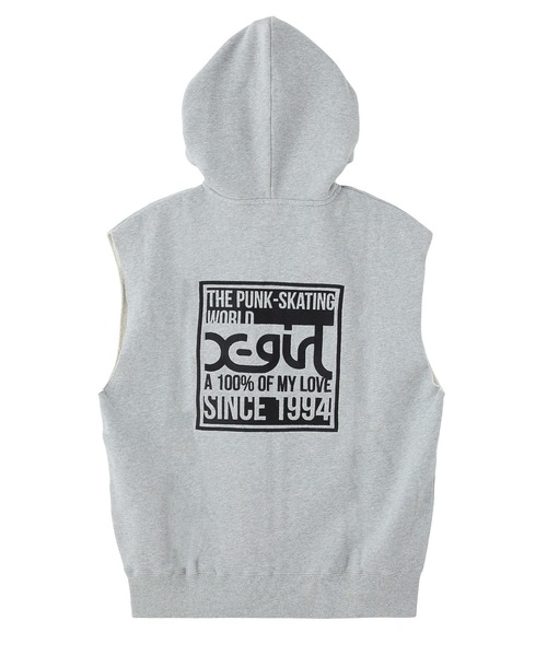 X-girl(エックスガール)の「SIGNBOARD LOGO ZIP UP SWEAT VEST(ベスト・レディース・アッシュ/ブラック/バーガンディー・S/M)」の3枚目の写真