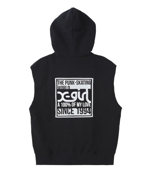 X-girl(エックスガール)の「SIGNBOARD LOGO ZIP UP SWEAT VEST(ベスト・レディース・アッシュ/ブラック/バーガンディー・S/M)」の2枚目の写真